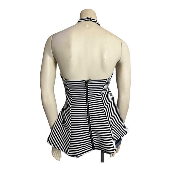 Guess Striped Peplum Top with Choker Neckline White/Black Women's S Casual Chic - Picture 7 of 10